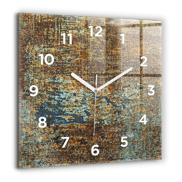 Pendule carrée en verre 60x60 cm Texture d'un vieux métal