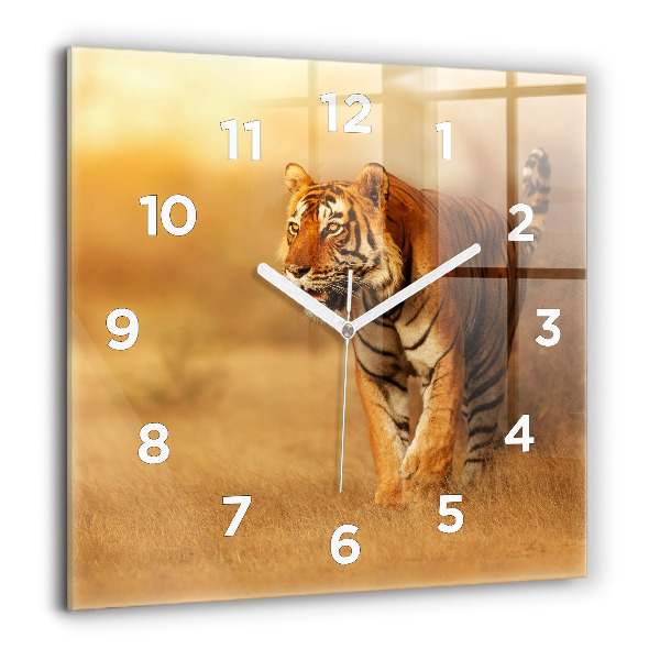 Pendule carrée en verre 60x60 cm Chasse au tigre