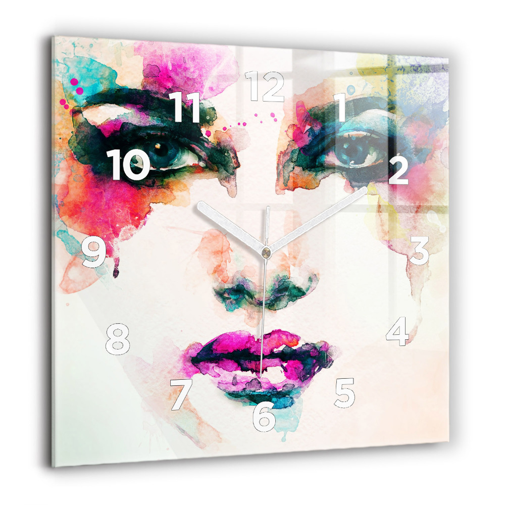 Horloge murale carrée 60x60 cm Visage abstrait d'une femme