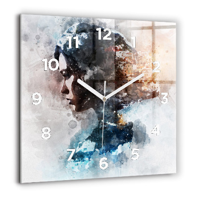 Horloge carrée en verre 60x60 cm Visages abstraits