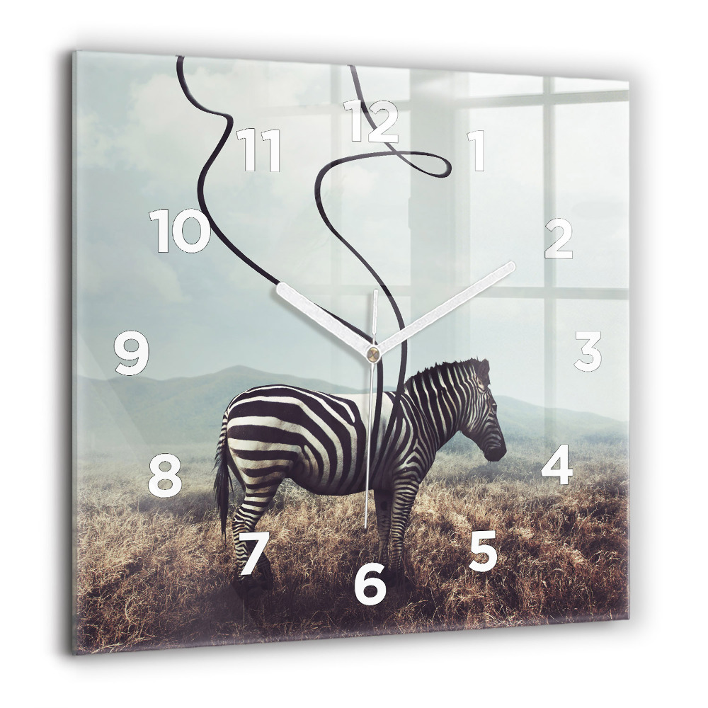 Horloge carrée en verre 60x60 cm Zèbre - Abstraction