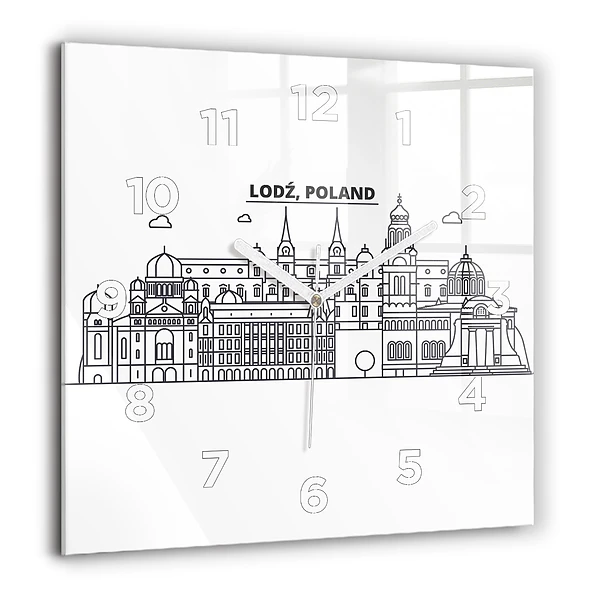 Horloge murale carrée 60x60 cm Panorama de l'architecture de Łódź
