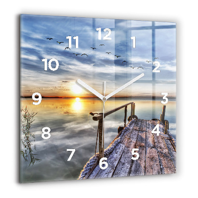 Horloge carrée en verre 60x60 cm Lac au coucher du soleil