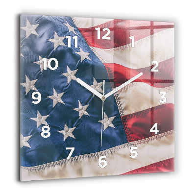 Pendule carrée en verre 60x60 cm Drapeau américain