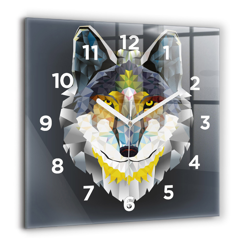 Horloge murale carrée 60x60 cm Tête de loup