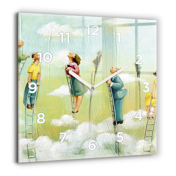 Horloge murale carrée 60x60 cm Personnes sur une échelle