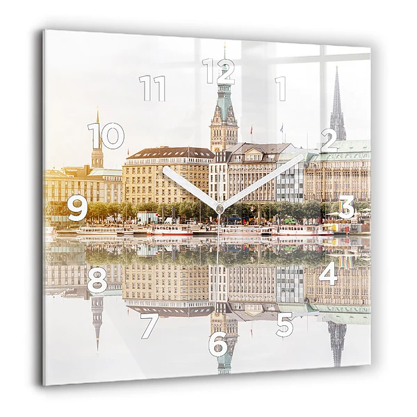 Horloge carrée en verre 60x60 cm Fleuve Hambourg Allemagne