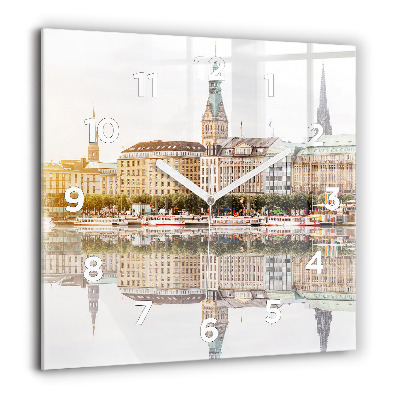 Horloge carrée en verre 60x60 cm Fleuve Hambourg Allemagne
