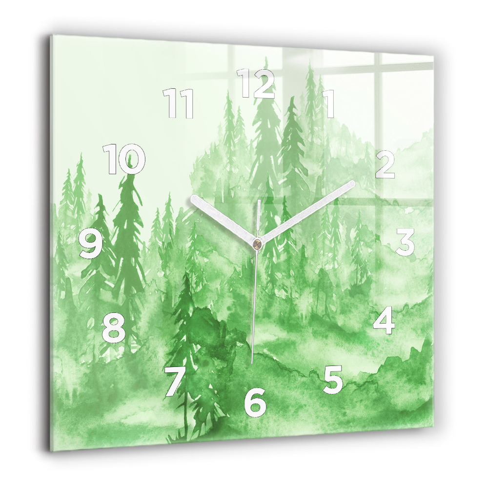 Pendule carrée en verre 60x60 cm Peinture d'une forêt verte