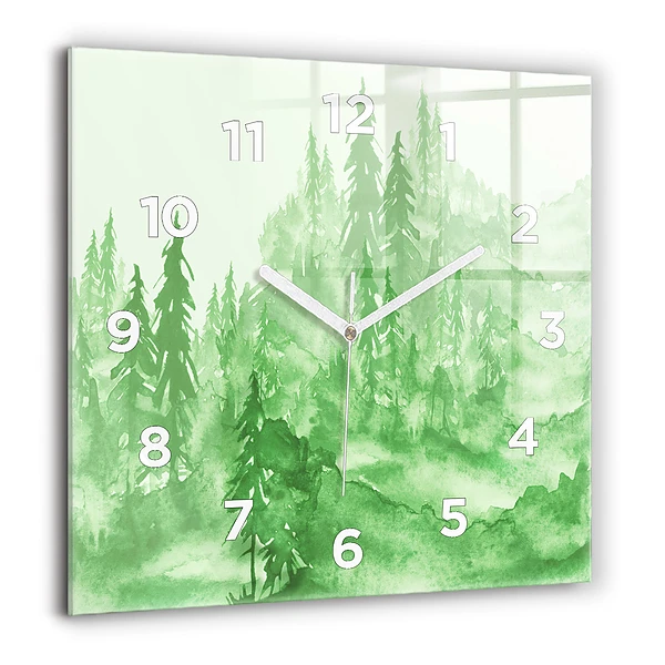 Pendule carrée en verre 60x60 cm Peinture d'une forêt verte