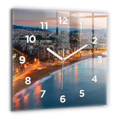 Horloge murale carrée 60x60 cm Plage de Barcelone