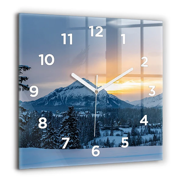 Horloge carrée en verre 60x60 cm Paysage de montagne