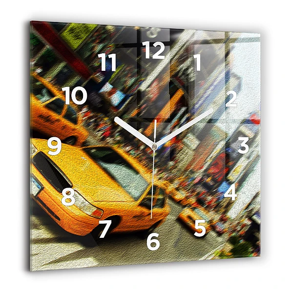 Horloge murale carrée 60x60 cm Taxis de la ville de New York