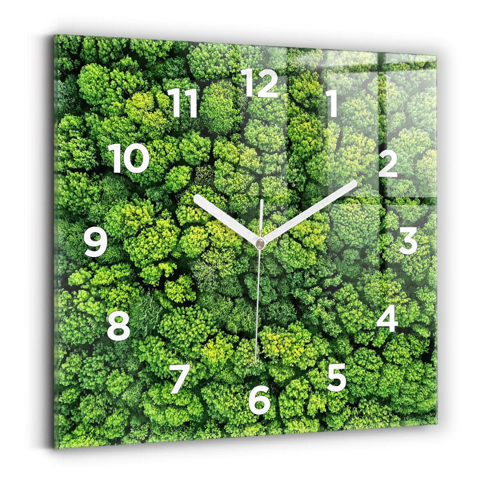 Pendule carrée en verre 60x60 cm Forêt vue d'en haut