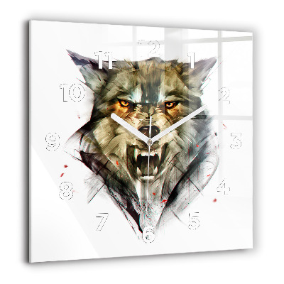 Horloge carrée en verre 60x60 cm Portrait dessiné d'un loup