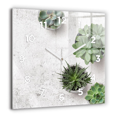 Horloge carrée en verre 60x60 cm Plantes décoratives