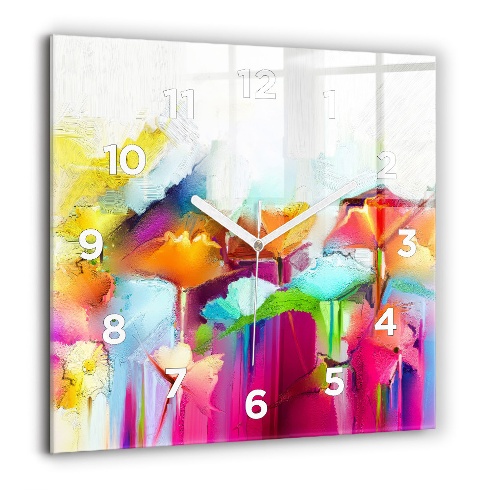 Horloge murale carrée 60x60 cm Fleurs abstraites
