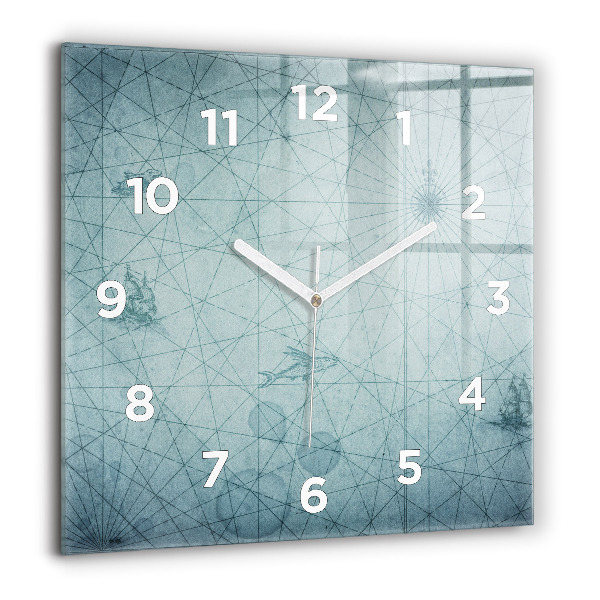 Horloge carrée en verre 60x60 cm Carte vintage