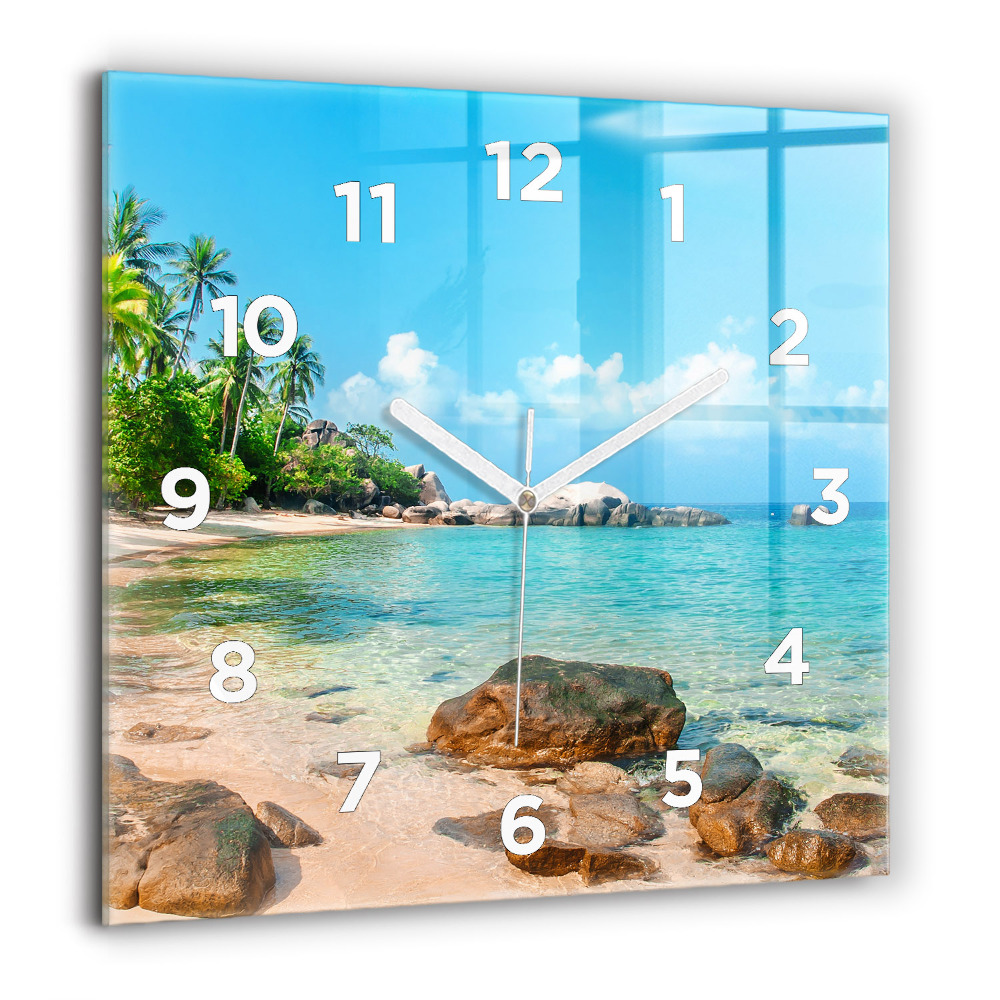 Horloge murale carrée 60x60 cm Belle plage en Thaïlande