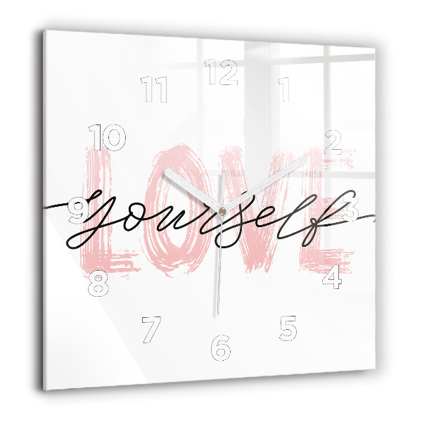 Horloge murale carrée 60x60 cm Inscription Love yourself