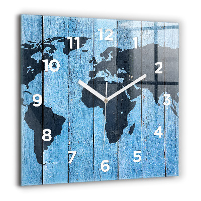 Horloge carrée en verre 60x60 cm Carte du monde sur planches