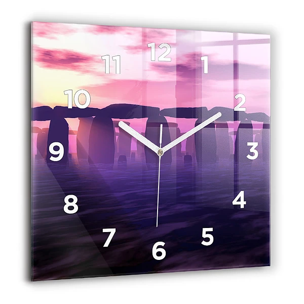 Horloge carrée en verre 60x60 cm Coucher de soleil à Stonehenge