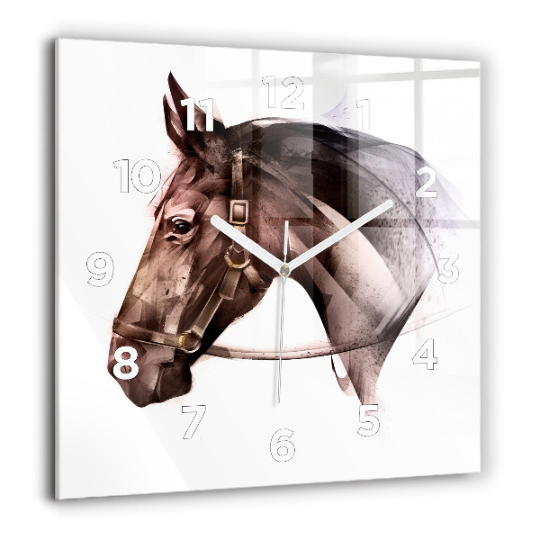 Horloge murale carrée 60x60 cm Profil peint d'un cheval
