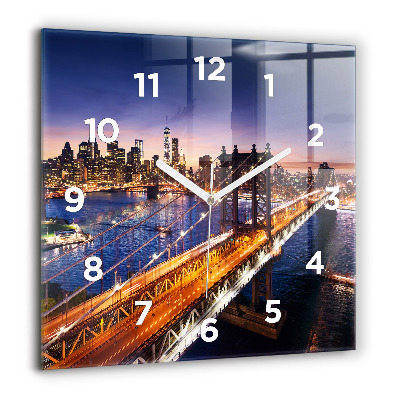 Horloge carrée en verre 60x60 cm New York et le coucher de soleil