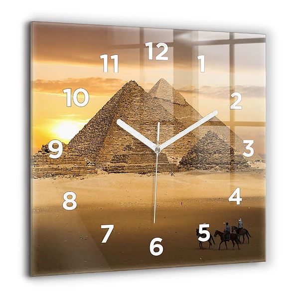 Pendule carrée en verre 60x60 cm Pyramides et coucher de soleil