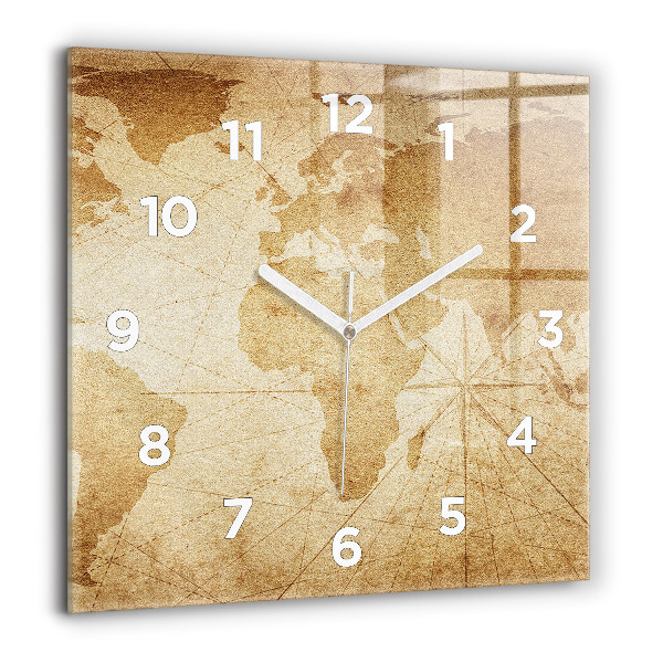 Horloge murale carrée 60x60 cm Carte du monde ancienne