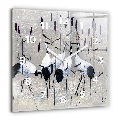 Horloge murale carrée 60x60 cm Grues dans les roseaux