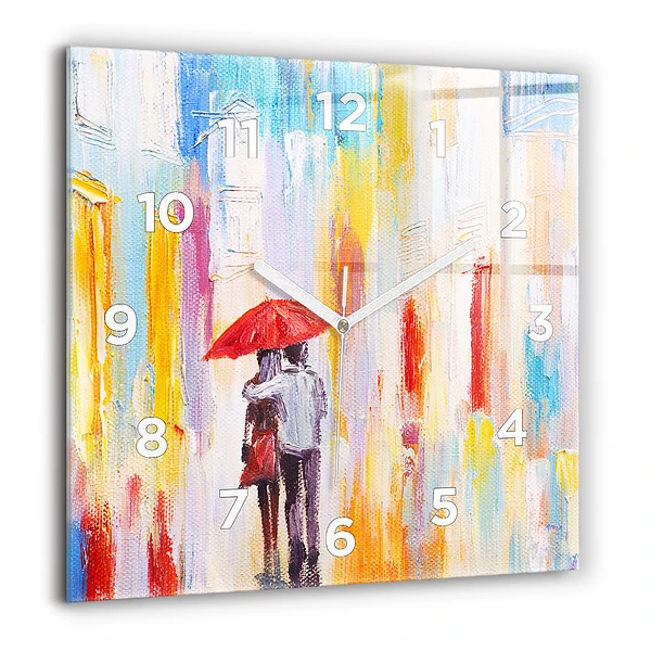 Pendule carrée en verre 60x60 cm Couple sous la pluie