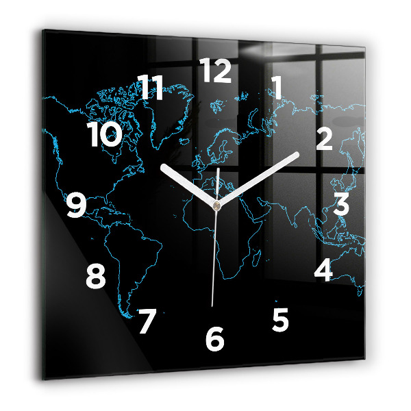 Horloge murale carrée 60x60 cm Contours d'une carte du monde