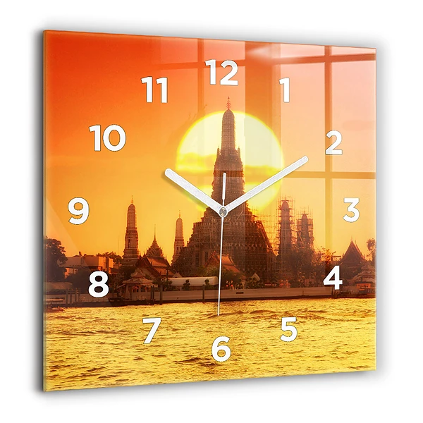 Pendule carrée en verre 60x60 cm Wat arun Bangkok Thaïlande