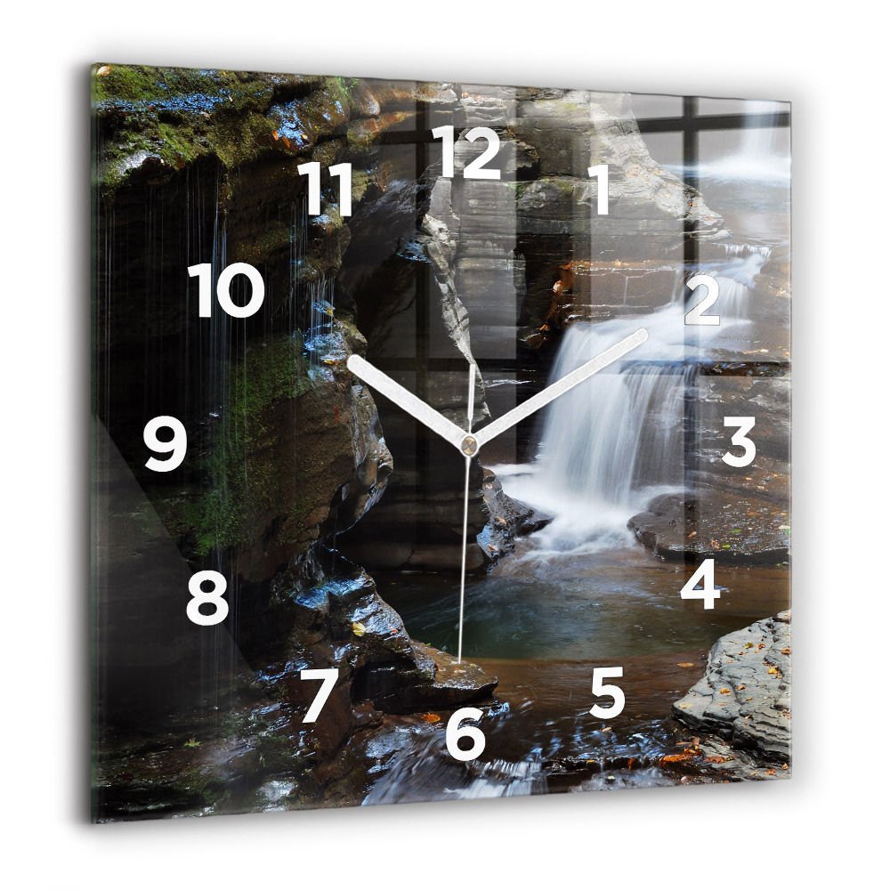 Horloge carrée en verre 60x60 cm Cascade et rochers d'Islande