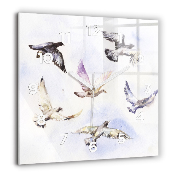 Pendule carrée en verre 60x60 cm Oiseaux volants