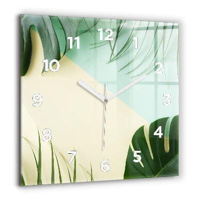 Horloge carrée en verre 60x60 cm Feuilles de monstera