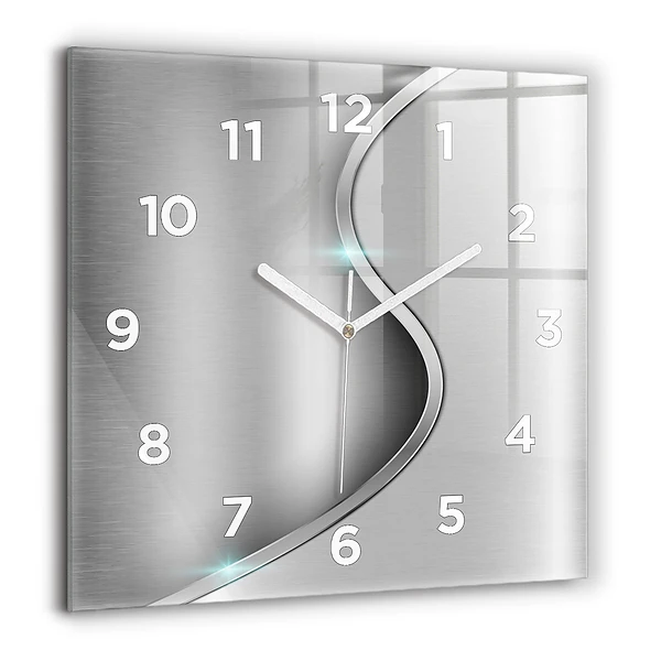 Horloge carrée en verre 60x60 cm Abstraction en métal gris