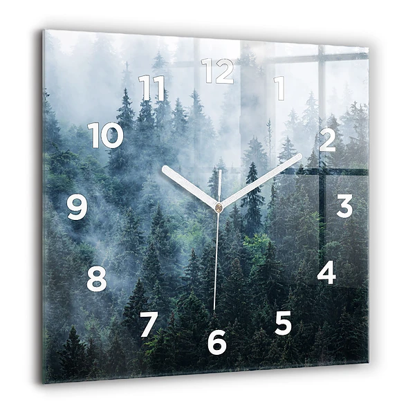 Pendule carrée en verre 60x60 cm Paysage de montagne brumeux