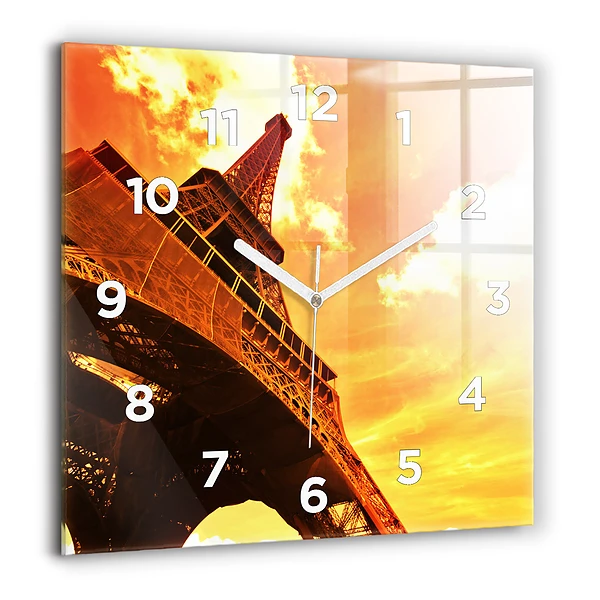 Pendule carrée en verre 60x60 cm Tour Eiffel à Paris