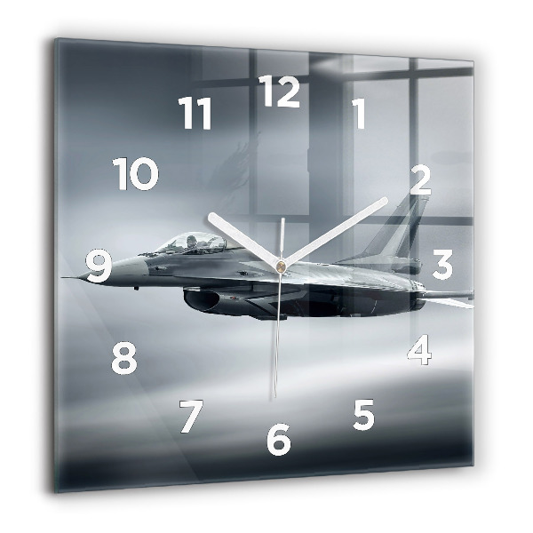 Horloge carrée en verre 60x60 cm Avion militaire en vol