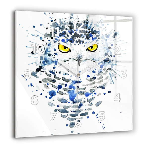 Horloge carrée en verre 60x60 cm Regard de hibou