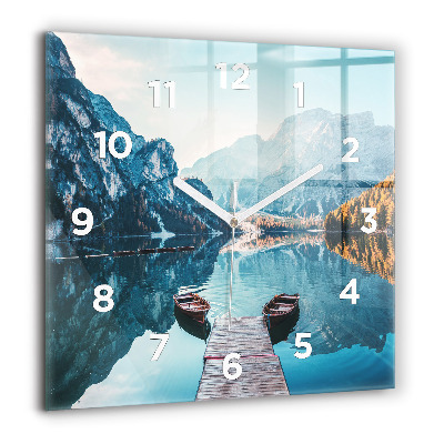 Horloge carrée en verre 60x60 cm Bateaux sur un lac