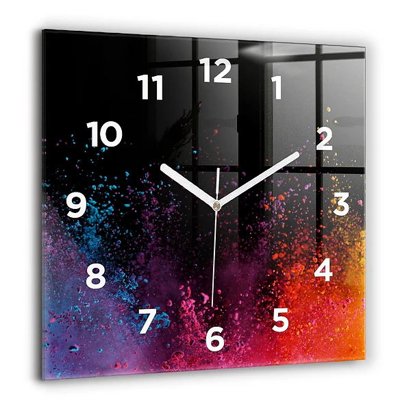 Pendule carrée en verre 60x60 cm Une explosion de couleurs