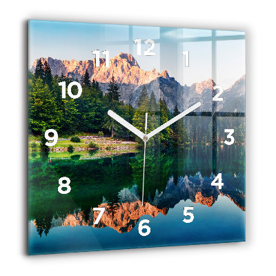 Pendule carrée en verre 60x60 cm Paysage de lac