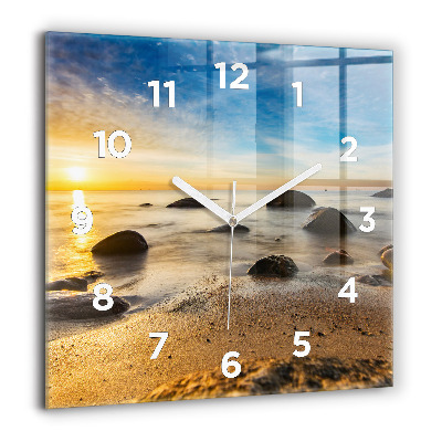 Horloge carrée en verre 60x60 cm Lever de soleil sur la mer Baltique