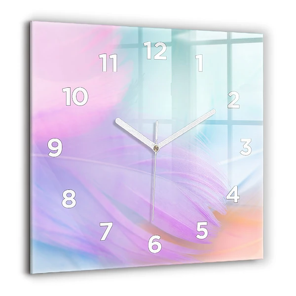 Horloge murale carrée 60x60 cm Plumes colorées