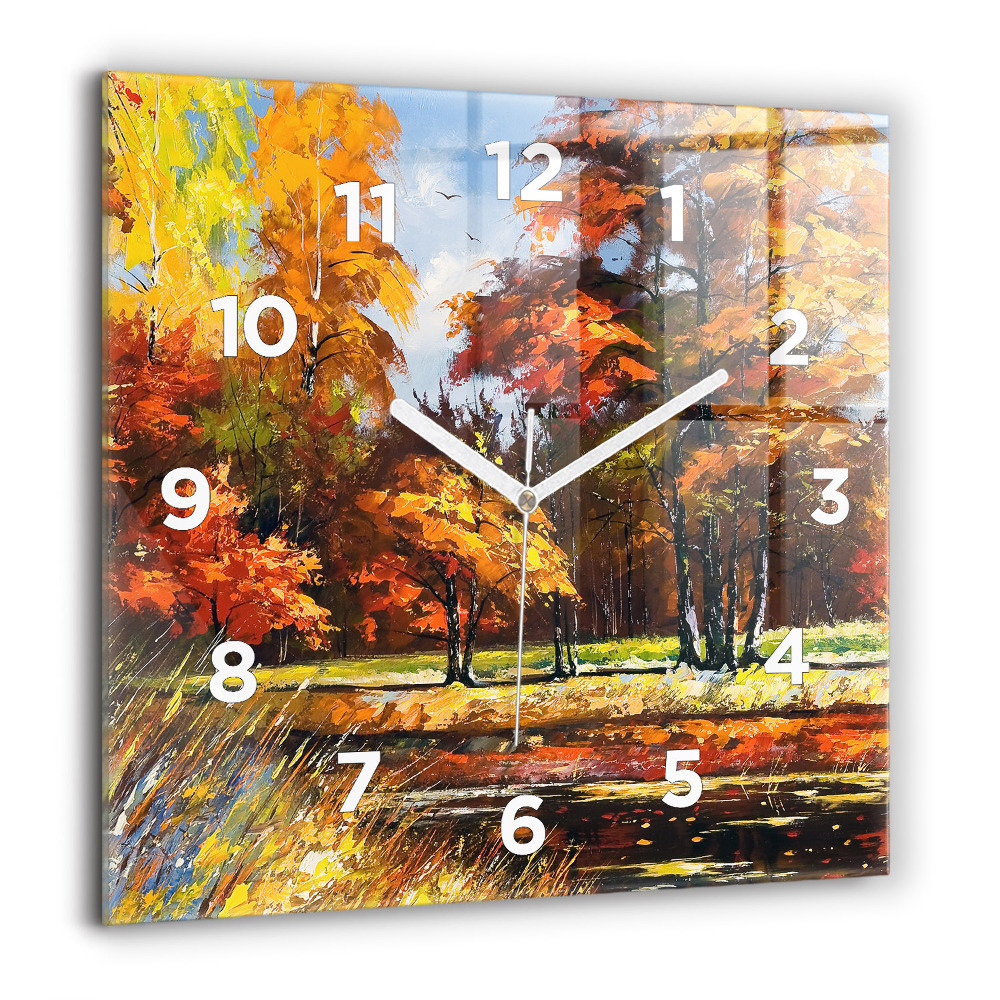 Pendule carrée en verre 60x60 cm Paysage d'automne avec rivière