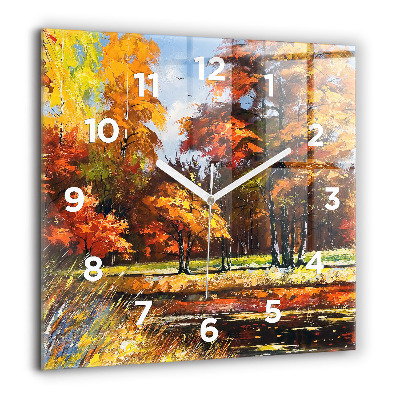 Pendule carrée en verre 60x60 cm Paysage d'automne avec rivière