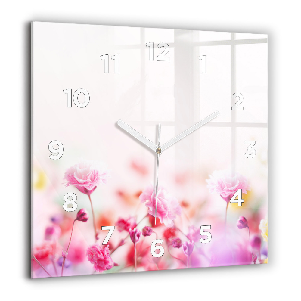 Pendule carrée en verre 60x60 cm Fleurs dans une prairie